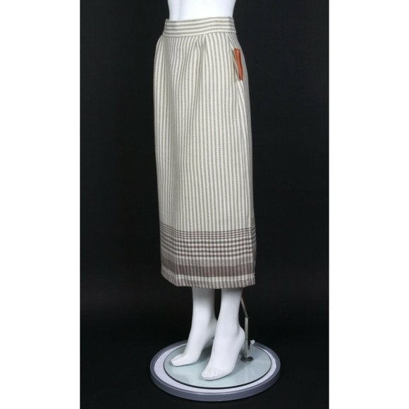 Vintage NWT LOUISBURG SQUARE Ivory Gray Striped Pure Wool Pencil Skirt sz M /608 - Picture 2 of 4
